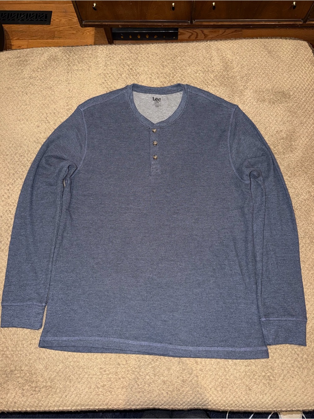 Lee Men's Heather Navy Cotton Blend Waffle Knit Long-Sleeve Henley Shirt - XL